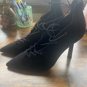 Strappy Suede High Heel Black Bootie - Super Cute, 8.5M, Brand New